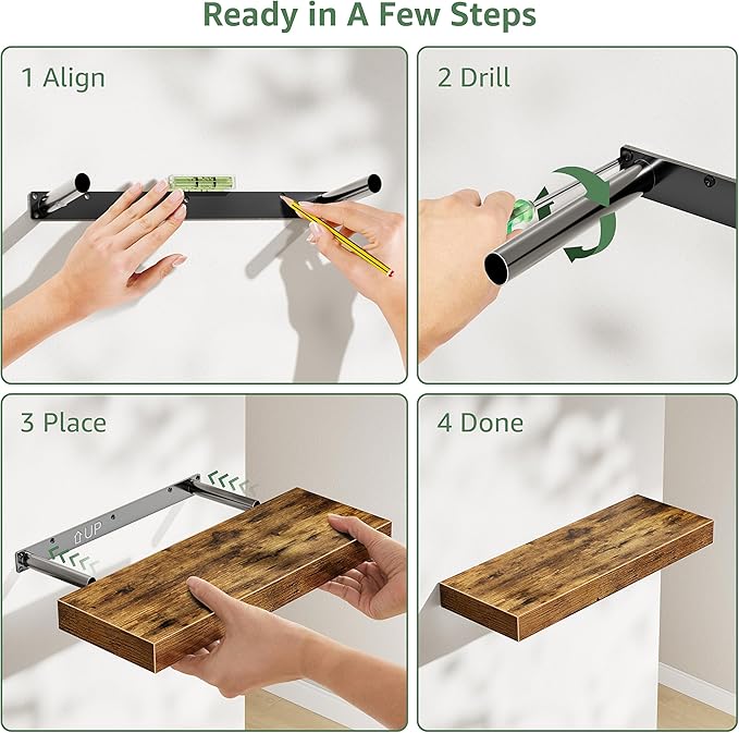 Bathroom Shelves Over Toilet - Floating Shelf for Wall Above Toilet Towels Holder Small Farmhouse Decor Shelves (15.7 inch, Set of 3, Rustic Brown)