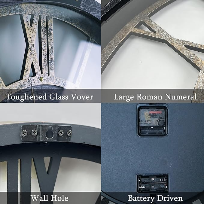 36 Inch Moving Gear Wall Clock, Oversized Wall Clocks, Clock Living Room Decor, Solid Wood Frame, Battery Operated, Large Wall Clock with Steampunk Industrial for Fireplace(Gray)