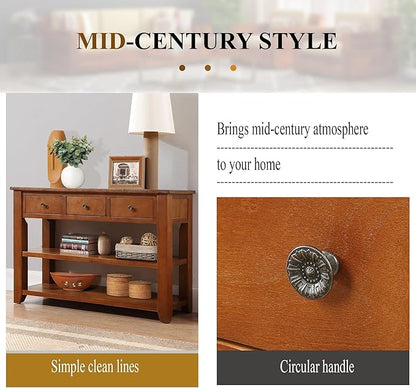 Solid Wood Console Table Entryway Table with Storage Drawers and Bottom Shelf Sofa Table for Entry Hallway Foyer Sofa Couch Table,Fully Assembled (48.8" Brown)