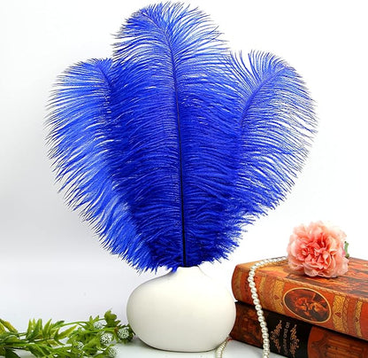 THARAHT Blue Ostrich Feathers 12pcs Large Natural Bulk 12-14Inch 30cm-35cm for Wedding Party Centerpieces Halloween and Home Decoration Feathers