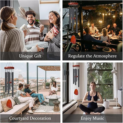 28" Wind Chimes for Mothers Day, Decorative Wind Chimes for Outside, Memorial Windchimes Remembrance Gift for Women Mom Grandma, Metal Wind Chime Outdoor Decor for Garden Patio Zen(Black 2Pack)