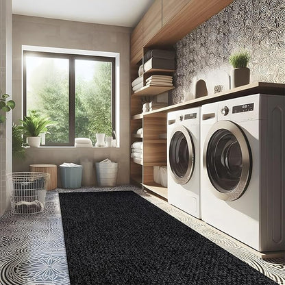 CAMILSON Indoor and Outdoor Runner Rug Dark Gray Black Solid Boho Woven Design Easy-Cleaning Non Shedding Farmhouse Living Room Bedroom Garden Patio and Kitchen Washable Outside Carpet Alfombras (2x7)