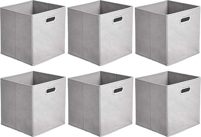 Amazon Basics Collapsible Cube Storage Organizer Bins, 6-Pack, 10.5 x 10.5 x 11 inches, Light Grey