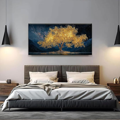 Wall Art For Living Room Gold Tree Of Life Landscape Print Painting Modern Canvas Art Wall Decor Prints Abstract Wall Decor Picture For Bedroom Apartment Office Wall Artwork Can Be Hung 24"X48"