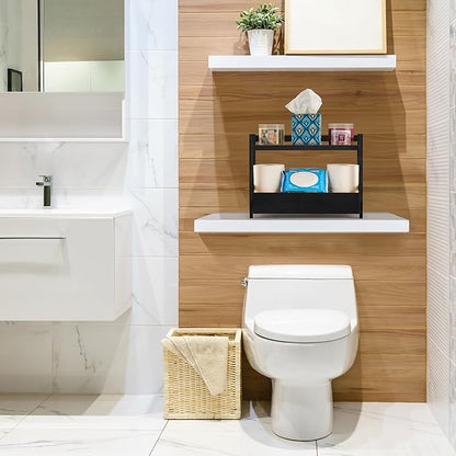 Sorbus Bamboo Bathroom Counter Organizer – 2-Tier Shelf with Hidden Drawer for Vanity, Matcha Station, Bathroom Sink Organizer Countertop, Kitchen & Office Storage (17″ L x 6.5″ W x 12.6″ H) (Black)