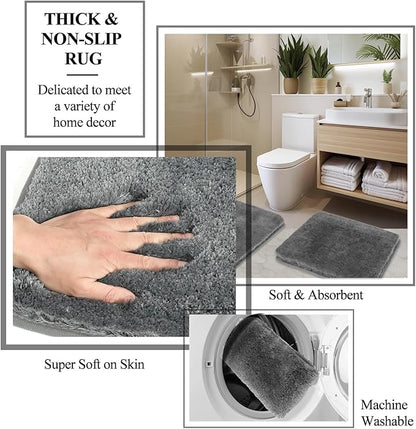 24 PCS Gray Bathroom Accessories Set with Shower Curtain and Rugs, Bathroom Sets with Extra Soft and Absorbent Bath Rugs Shower Curtain Bathroom Accessory for Bath