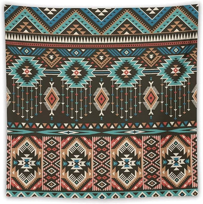 HZOHNAGO Aztec Tapestry Turquoise Blue and Brown and Native American Tribal Pattern Printed Wall Tapestry Wall Hanging for Bedroom Living Room Dorm 60" W x 60" H