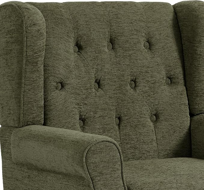 UIXE High Back Accent Chair, Upholstered Armchair in Fabric for Living Room, Retro Wingback Arm Chair Comfy Single Sofa Bedroom Reading Seat with Solid Wood Legs - Green