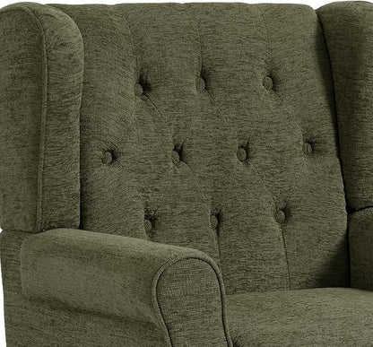 UIXE High Back Accent Chair, Upholstered Armchair in Fabric for Living Room, Retro Wingback Arm Chair Comfy Single Sofa Bedroom Reading Seat with Solid Wood Legs - Green