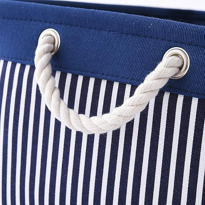 TcaFmac Storage Basket for Organizing - Large 4 Pack Foldable Storage Bins Baskets for Shelves with Ropes, Fabric Storage Cubes for Cloth Toy Gift Kids (Navy & White 16x12x8 inch)