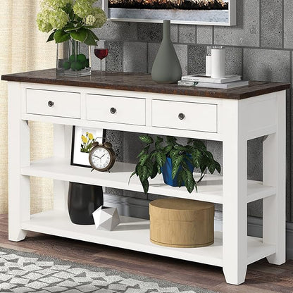 Solid Wood Console Table,Sofa Table with Storage Drawers and Bottom Shelf,Entryway Table for Entry Hallway Foyer Sofa Couch Table,Fully Assembled (48.8" Antique White)