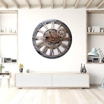 The Gears Clock 36'' Inch Real Moving Gear Wall Clock Vintage Industrial Oversized Rustic Farmhouse (Vintage Carbon Grey and Bronze)