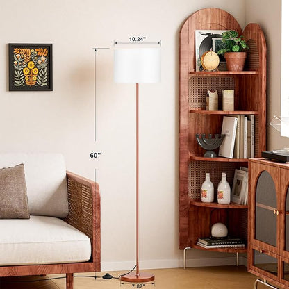 Ambimall 60'' Modern Floor Lamp with Shade, Tall Lamps for Living Room, Bedroom, Office, Dining Room, White Shade with Rose Gold Pole(Without Bulb)