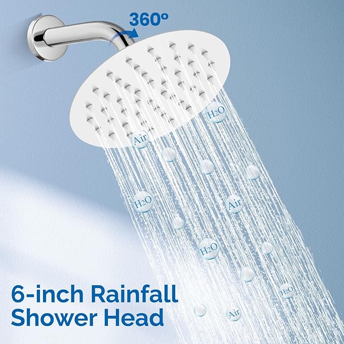 Airuida Shower Faucet Set,Single Function Shower Trim Kit,Wall Mount 6 Inch Round Rainfall Shower Head and Handle Set,Single Handle Shower System Set Male Threads Rough-in Valve Chrome Polish
