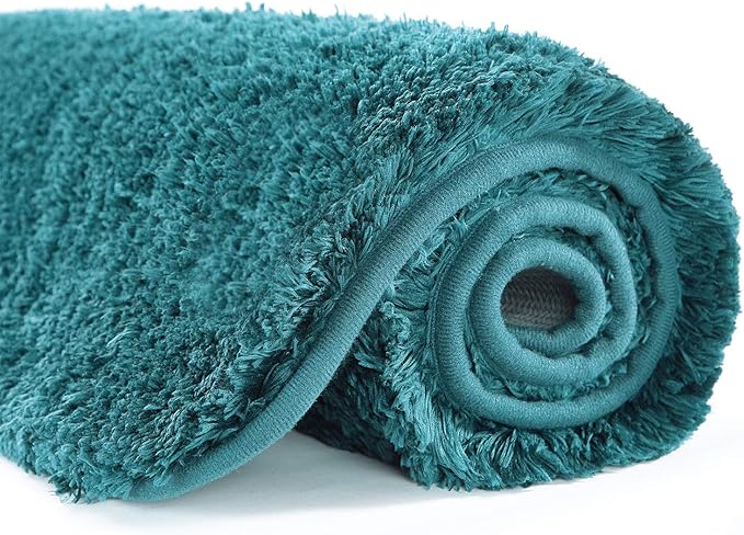 Suchtale Bath Rug for Bath Non Slip Water Absorbent Soft Microfiber Shaggy Bathtub Mat Machine Washable Thick Plush Shower Mat - Teal (20 x 32)