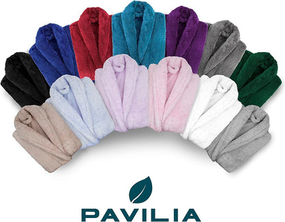 PAVILIA Women Hooded Plush Soft Robe | Fluffy Warm Fleece Sherpa Shaggy Bathrobe