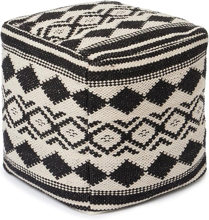 REDEARTH · Tufted Pouf Ottoman with Filler Textured Storage Cube Bean Bag Pouffe Footrest for Living Room, Bedroom, Nursery, Kidsroom; 100% Cotton (17.5"X17.5"X17.5", Linear Diamond Black)