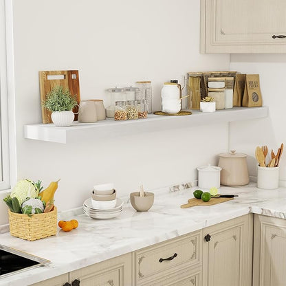 72 Inch Floating Shelves, 12" Deep Floating Shelf Wall Mounted, 72" Wall Shelves, Rustic Deep Bookshelf, Extra Deeper & Thicker Display Shelves for Bedroom, Living Room, White, Set of 1