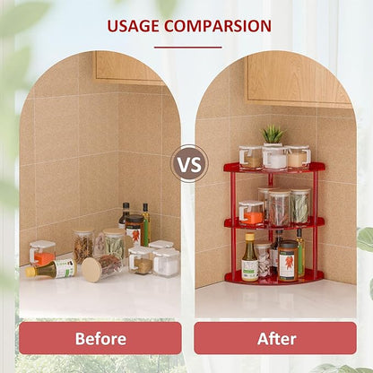 3 Tier Acrylic Corner Shelf Organizer Storage 9.5x9.5x15.7 Inch, Red Countertop Corner Shelf for Bathroom, Kitchen, Bedroom, Office, Study Room