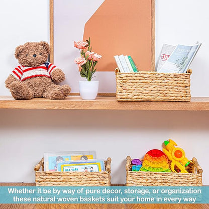 VATIMA Hyacinth Medium Wicker Basket 13.6x9.5x5.6" - With Handle, Living Room Decor, Rectangular Design