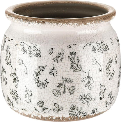 Vintage Planter Large Ceramic Plants Pot Green Leaves Crack Cottage Scroll Vase Flower Vase Pot Indoor Plants Home Kitchen Decor Farmhouse Antique Decorative Gift