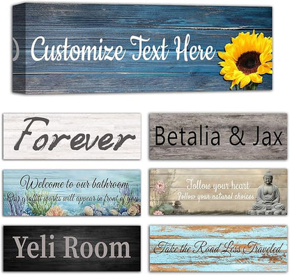 CHAOSETKEN Custom Text Sign Wall Art Personalized Family Quote Wall Decor Family Sign Canvas Prints Customized Wood Text Quote Pictures Rustic Farmhouse Decor Framed (30L x 10W)