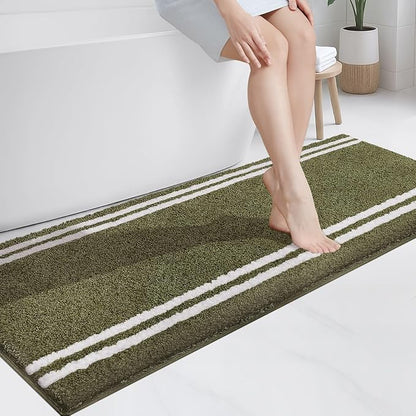 PURRUGS Bathroom Rug Non-Slip Machine Washable 24" x 60", Super Absorbent and Quick Dry Shaggy Microfiber Bath Mat, Extra Soft and Plush Bath Rug for Bathtub, Shower and Sink, Olive Green