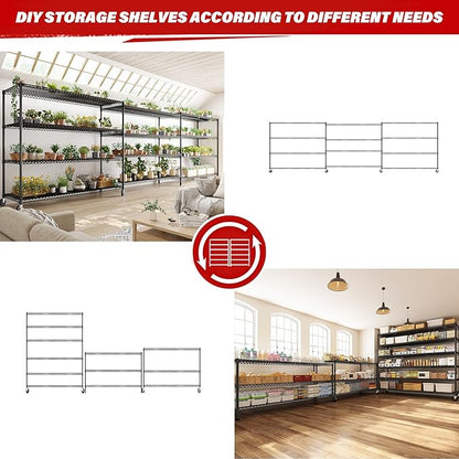 REIBII 60''W X 82.6" H Steel Heavy Duty Wire Shelving Unit with Wheels, 6-Tier Adjustable Storage Shelves 3598LBS Commercial Metal Shelves for Pantry, Garage, College Dorm School Industrial Shelving