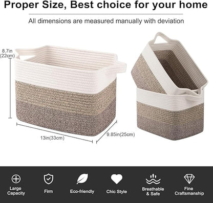 OIAHOMY Storage Basket, Woven Baskets for Storage, Cotton Rope Basket for toys,Towel Baskets for Bathroom - Pack of 3, Gradient Dark Brown