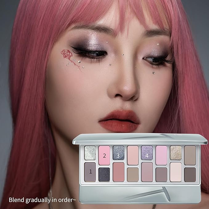 Cool Tone Pink Eyeshadow Palette 16 Colors, Ultra-Pigmented Pressed Powder for Daily to Smokey Eye Makeup, Long-Lasting C-beauty Makeup Trend- 07 Closer