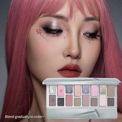 Cool Tone Pink Eyeshadow Palette 16 Colors, Ultra-Pigmented Pressed Powder for Daily to Smokey Eye Makeup, Long-Lasting C-beauty Makeup Trend- 07 Closer