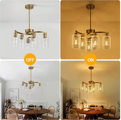 6-Light Gold Chandeliers for Dining Room, Modern Kitchen Island Light Fixtures Over Table, Metal Hanging Pendant Lighting for Living Room Stairwell Entryway Bedroom, Clear Glass Shade