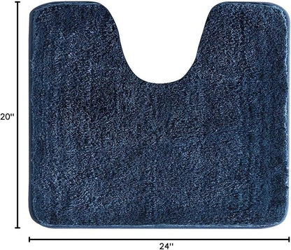 Suchtale Non Slip Bath Mat - Soft Microfiber Shaggy Bath Mat, Machine Washable, Thick Plush U Shape Toilet Rug (20 x 24, Navy)
