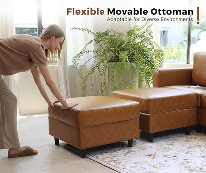 91.5" Luxury Modular Sleeper Sofa Bed with Storage Seat, 6 Seat Sectional Couch Deep Seat with Reversible Chaises & Removable Cover for Living Room - Faux Leather Brown