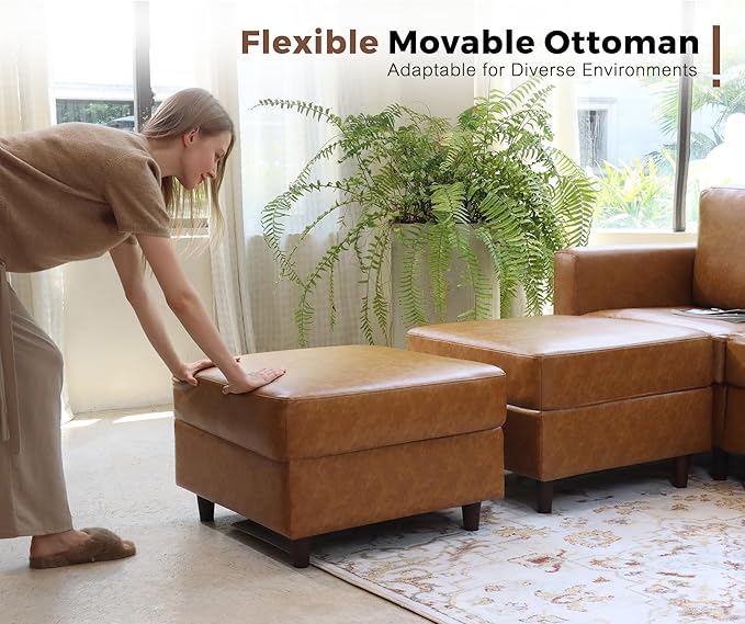 118.5" Faux Leather Modular Sectional Sofa, 7 Seater U Shaped Couch with Storage Seat with Reversible Chaise Deep Seat for Living Room Brown