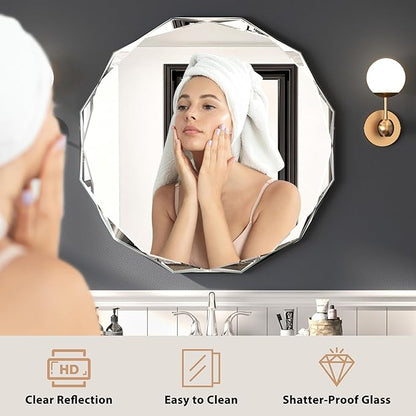 Bathroom Mirrors for Over Sink, Round Frameless Mirrors for Wall, 20x20 Inch Beveled Bathroom Mirror, Bathroom Vanity Circle Mirror for Bedroom Living Room Entryway Home Decor