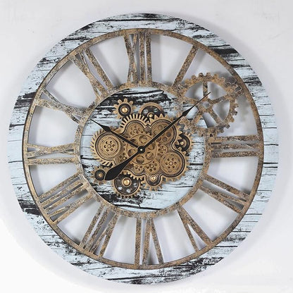 The Gears Clock 36'' Inch Real Moving Gear Wall Clock Vintage Industrial Oversized Rustic Farmhouse (Vintage Grey and White)