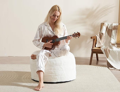 Pouf Ottoman Foot Rest 26"x18" Footstools and Ottomans Small with Filling Cream Small Beige Ottoman Foot Rest Ivory Poofy Ottom Stool Soft Poofs/Ottomans Furniture Living Room Ottom Footstool