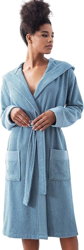 Organic Turkish Cotton Terry Hooded Kimono Bathrobe, Robe for Women