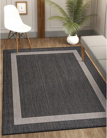 CAMILSON Outdoor Rug 6x9,Modern Outside Rugs for Patios Porches Waterproof Durable Washable Non-Shedding, Easy-to-Clean Indoor Outdoor Area Carpet (6 x 9, Bordered - Dark Gray/Light Gray)