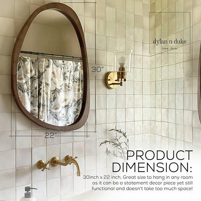 Irregular Wood Frame Boho Mirror - Large Wall Mounted Accent, Asymmetrical, Modern Aesthetic Wall Decor for Bedroom, Entryway, Living Room, Bathroom (Brown)