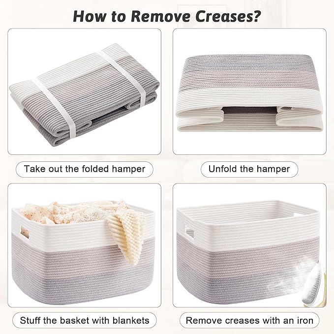 Blanket Basket,Rectangle Woven Baskets for Storage,100L Laundry Basket for Decorative Nursery Blanket,Toys,Dirty Clothes and Magazine in Shelves,Baby Room,and Living Room