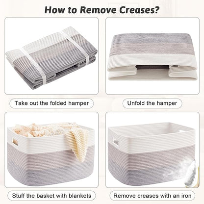 Blanket Basket,Rectangle Woven Baskets for Storage,100L Laundry Basket for Decorative Nursery Blanket,Toys,Dirty Clothes and Magazine in Shelves,Baby Room,and Living Room