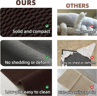 Bathroom Rugs Non Slip Washable, Super Absorbent Thin Bath Mat Quick Dry Low Pile Bathroom Rug, Brown 24"x36"