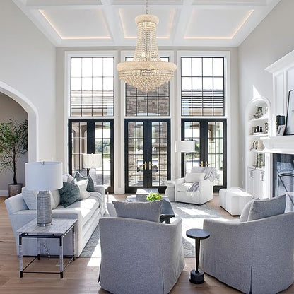 14 - Light Unique Empire Crystal Chandelier with Adjustable Chain for High Ceiling Foyer Entryway Living Room Dining Room Bedroom Chrome Finish