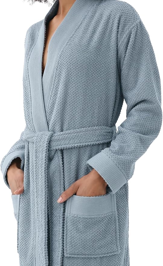 Organic Turkish Cotton Terry Hooded Kimono Bathrobe, Robe for Women