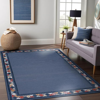 Beverly Rug Outdoor Rug 9x12 Modern Bordered Large Area Rugs for Indoor and Outdoor Patio Easy to Clean Non Shedding Living Room Porch Garden Washable Outside Carpet (9 x 12 Blue)