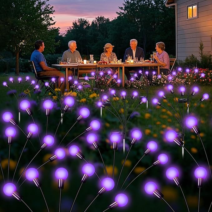 Solar Garden Lights Outdoor, Waterproof Solar Powered Lights for Yard Pathway Patio, Swaying Lawn Decor as Gardening Gifts for Women Holiday (Purple, 4 Pack)