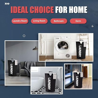 Caroeas 125L Laundry Basket,Large Laundry Hamper, Laundry Bag with Padded Handles, Clothes Hamper Stands Up Well, Collapsible Free Standing Easy Storage Washing Bin (Black,125L)