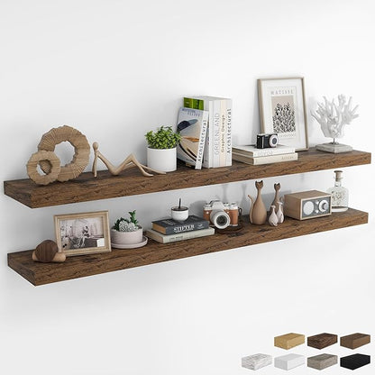 RICHFOCUS 72Inch Floating Shelves for Wall 2 Pack Shelves for Bedroom|Kitchen|Bathroom Wall Mounted Rustic Wood Floating Shelf with Invisible Brackets for Books|Storage|Decor, Rustic Brown